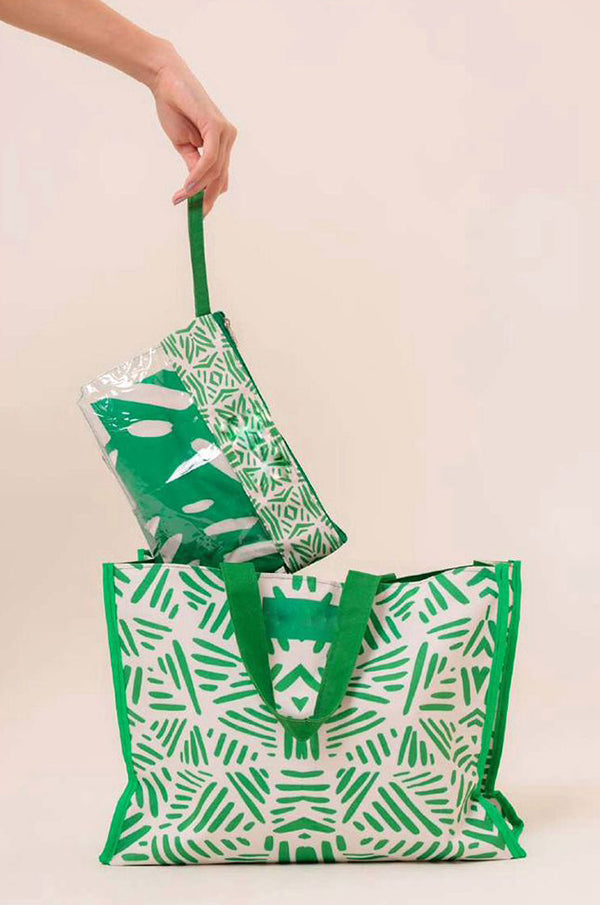 Kit Panneaux (Cover-Up Sarong) & Nécessaire - Green Leaves